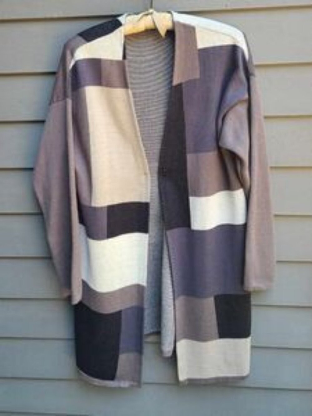 Halston Gray Taupe Black Color Block Long Open Front Cardigan 1X